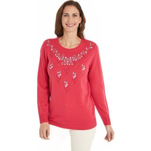 Zachte effen geborduurde trui met ronde hals