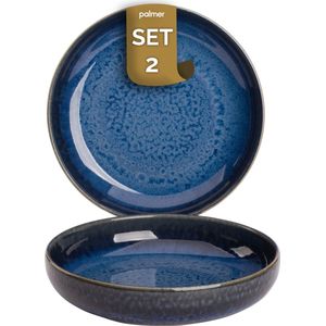 Palmer - Jory - Bord diep - Pastabord - 2 stuks - ø 22 cm - Blauw - Stoneware - Bordenset