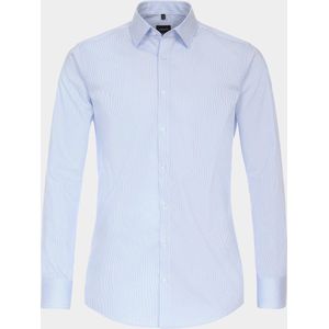 VENTI modern fit overhemd - twill - blauw gestreept - Strijkvriendelijk - Boordmaat: 39