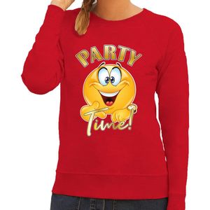 Bellatio Decorations Verkleed sweater dames - party time emoji - rood - themafeesten/carnaval L
