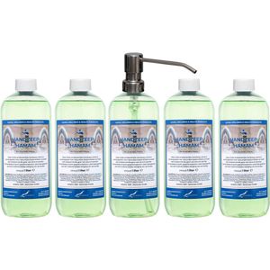 Handzeep Hamam 1 liter - set van 5 stuks - met gratis RVS zilverkleurige pomp - Voordeelverpakking
