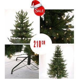 kunstkerstboom met verlichting - Kunstkerstboom 210 cm - Met 180 Warm White Led Lampjes - Kerstboom