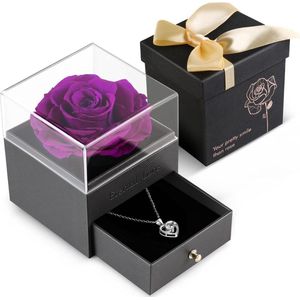 Rozen met een Ketting in Doosje - Hart Ketting - Cadeau voor Haar - Eeuwige Roos - Valentijn