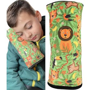 auto slaapkussen voor kinderen - machine wasbaar - zacht autogordelkussen, gordelbeschermer, gordelkussen, autokussen, reiskussen, vakantie - 30x12cm (Jungle)