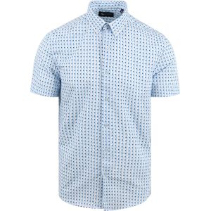 Suitable - Short Sleeve Overhemd Print Blauw - Heren - Maat L - Regular-fit