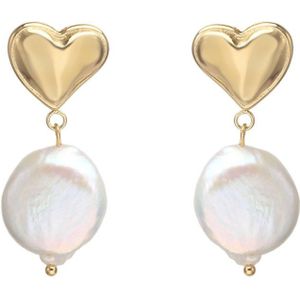 The Jewellery Club - Sanne pearl earrings gold - Oorbellen - Dames oorbellen - Hart - Parels - Stainless steel - Goud - 3 cm