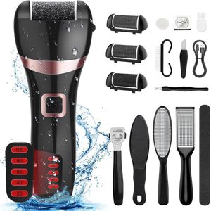 Elektrische eeltvijlen - Professioneel oplaadbare elektrische pedicurevoetfrees, IPX7 waterbestendig, verwijdert houteinden en harde voeten, witte metalen voetfrees, 3 vervangingen, 5 niveaus, 1200mAh batterij, 2 snelheden