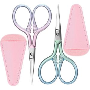 Brenzoos - : Roestvrijstalen Baardschaar Set voor Mannen - Professionele Wenkbrauwschaar met Etui - Neushaarschaar voor Baardverzorging - Blauw en Roze - Geschikt voor Wimpers en Gezicht