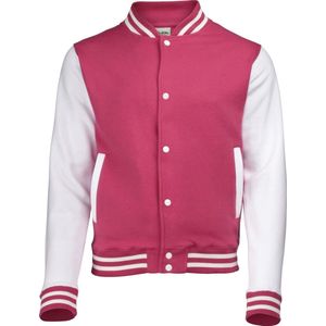 Awdis Kinder Unisex Varsity Jacket / Schoolkleding (Heet Roze/Wit)