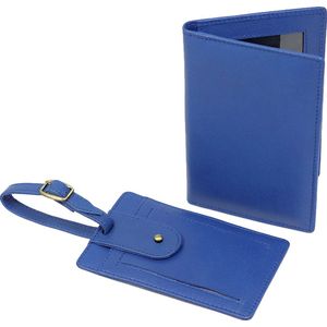 Lederen paspoorthoes en kofferlabel blauw - Blauwe luxe set paspoort hoesje en bagage label van leer - STUDIO Ivana van der Ende