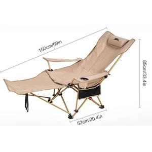 Rumi - Camping Stoel - Luxe Ligstoel - Loungestoel - Stoel voor Buiten - Klapstoel Camping - Opvouwbaar - Met Afneembare Voetsteun - Incl Bekerhouder - Incl Draagtas - Verstelbare Rugleuning