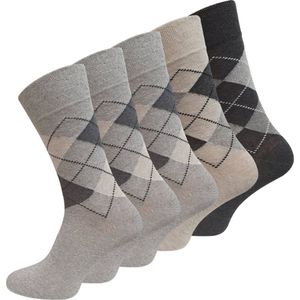 5 paar Herensokken - Niet knellende boord - Ruit - Grijs-mix - Maat 39-42