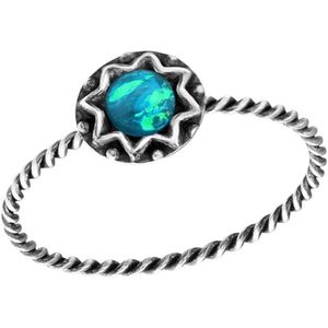 Aramat Jewels - Zilveren Dames Ring met Blauwe Opaal - Maat 6-Moederdag - vrouw- tijdloos - cadeau - Feest - Festival