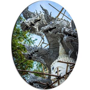 Dibond Ovaal - Bomen - Beelden - Hout - Buddha - Draken - 42x56 cm Foto op Ovaal (Met Ophangsysteem)