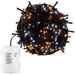 VOLTRONIC LED Verlichting - 50 LEDs - Op Batterij - Kerstverlichting - Tuinverlichting - Binnen en Buiten - 5 m - Groene Kabel - Warm en Koud Wit