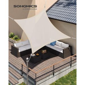 Zonnezeil 3 x 3 m, zonwering van scheurvast HDPE-kunststof, weerbestendige UV-bescherming, luchtdoorlatend, tuin, balkon, terras, camping, rechthoekig, 2 m touwen, beige GSS33IV