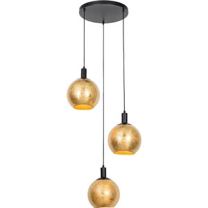 QAZQA bert - Design Hanglamp voor boven de eettafel | in eetkamer - 3 lichts - Ø 65 cm - Zwart Goud - Woonkamer | Slaapkamer | Keuken