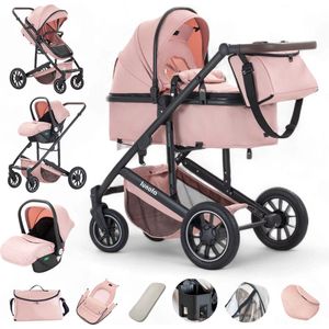 Lunola Luna - Kinderwagen 3-in-1 - incl. autostoel - 0-22kg - XXL - Wandelwagen - Multifunctionele Buggy 3in1 - Roze