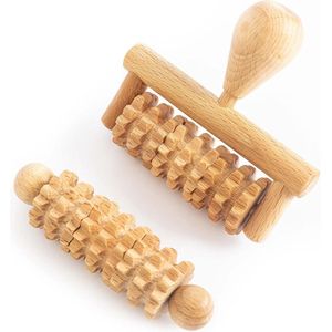 Houten Gezichtsmassage Roller Met Handvat - Gezicht Facial Massage Apparaat voor Maderotherapie Dermaroller Hout Set massage roller