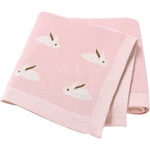 IL BAMBINI roze babydeken met konijntjes - 100% katoen extra zacht 100x80cm - Pluisvrije deken - babydekentjes voor wieg of ledikant - kraamcadeau