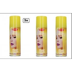 3x Haar spray geel 125 ml - Word bezorgd in doos ivm beschadeging - Yellow Haarspray Festival thema feest carnaval haar kleurspray party
