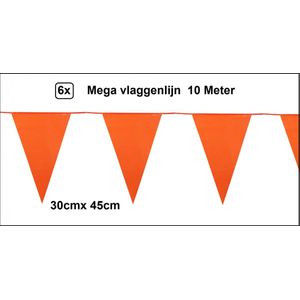 6x Mega vlaggenlijn oranje 30cm x 45cm 10 meter - Koningsdag Reuze vlaggenlijn - vlaglijn mega thema feest verjaardag optocht festival