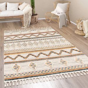 Paco Home Vloerkleed Woonkamer Laagpolig Modern Boho Berber Scandi Geometrisch Franjes 240x340 cm