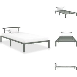 vidaXL Metalen Bedframe - Grijs - 210 x 110 x 63 cm - Geschikt voor 100 x 200 cm Matras - Bed