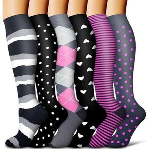 Daity 6 paar - sportsokken - compressiekousen voor dames en heren - zomerkousen met hoge elasticiteit - compressiekousen vormende beensokken Europese -hardloopsokken（S/M）