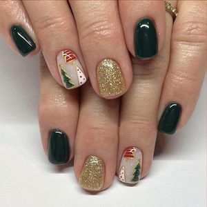 JHubers Goods - 24-delige set kunstnagels met kerstboom glitter design voor manicure - zwart-groen