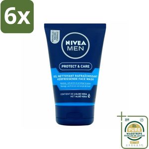 NIVEA MEN - Protect & Care - Reinigingsgel Gezicht - 100 ml - Voordeelverpakking - 6 stuks - Huidverzorging - Face wash