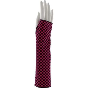 Zac's Alter Ego Vingerloze handschoenen Black & Pink Checkered Long Zwart/Roze