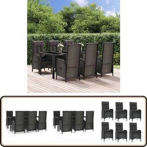 vidaXL 7-delige tuinset - Poly rattan - Zwart en grijs Tuin Set - Eetkamerset Buiten - Lounge Set - Terrasset - Zwarte Tuinbank