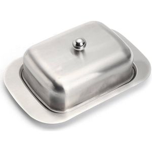 Botervloot roestvrijstalen botervloot, roestvrijstalen bedschaal met deksel voor 250 g boter, restaurant thuis, zilver, 12,7 x 19,2 x 7,3 cm