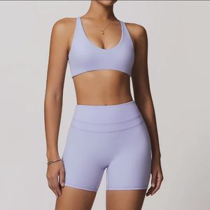 Eclipse Short Gym Set - Maat XL - Lila – 2-delig: Bra Top & High Waisted Short - Paars - Seamless Sportset Dames