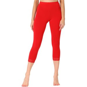 Merry Style MS-MS10-290-LE Dames Capri Leggings - Sport - Vrijetijdsbroek - 3/4 Lengte met Kant - Viscose - Sporbroek - Yogabroek - Rood - L