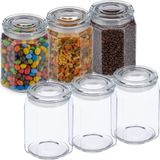 Relaxdays voorraadpot met deksel - 1800 ml - set van 6 - glas - bewaarpot - achthoekig