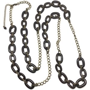 Behave Lange ketting - bruin - oud goud kleur - anker schakels - 120 cm