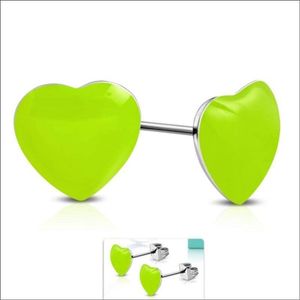 Aramat jewels ® - Hartjes oorbellen licht groen emaille staal 8mm