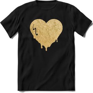 Valentijn Goud Hart T-Shirt | Grappig Valentijnsdag Cadeautje voor Hem en Haar | Dames - Heren - Unisex | Kleding Cadeau | - Zwart - L
