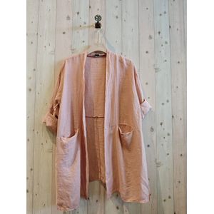 Linnen zomer vest met 7/8 mouwen - ROZE kleur - half lang - steek voorzakken maat 40/42