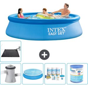 Intex Rond Opblaasbaar Easy Set Zwembad - 305 x 76 cm - Blauw - Inclusief Pomp Solarzeil - Onderhoudspakket - Filter - Solar Mat - Vloertegels