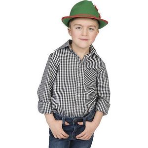 Funny Fashion - Boeren Tirol & Oktoberfest Kostuum - Zwart Wit Geblokt Ruitjes Shirt Heinrich Jongen - Grijs - Maat 116 - Bierfeest - Verkleedkleding