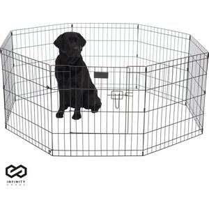 Infinity Goods Puppyren - Hondenren - 8 Panelen - 60 x 76 CM - 608 CM Omtrek - Opvouwbaar - Met Deur - Konijnenren - Zwart