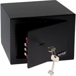 kluis klein met sleutel, meubelkluis, 23 x 17 x 17 cm, zwart