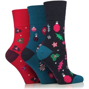 3 paar dames kerstsokken stijlvolle print rood zwart blauw maat 37-42 gentle grip
