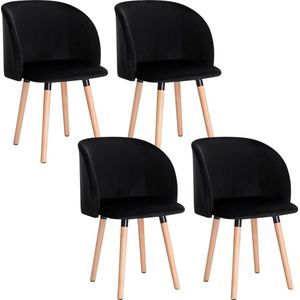 Set van 4 Stoelen - Luxe Eetkamerstoel - Eetkamerstoelen - 4 stoelen - Voor keuken of huiskamer - Moderne look - Fluweel - Velvet - Zwart
