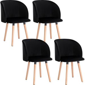 THA Set van 4 Stoelen  - Luxe Eetkamerstoel - Eetkamerstoelen -  4 stoelen - Voor keuken of huiskamer - Moderne look - Fluweel - Velvet - Zwart