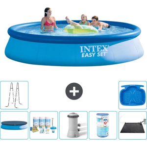 Intex Rond Opblaasbaar Easy Set Zwembad - 396 x 84 cm - Blauw - Inclusief Afdekzeil - Onderhoudspakket - Zwembadfilterpomp - Filter - Solar Mat - Ladder - Voetenbad