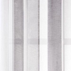 Voile gordijnen, kort, halftransparant, strepen, vitrages met inslagringen, moderne woonstijl, wit + grijs, 260 x 140 cm (h x b), voor decoratie kinderkamer, woonkamer, slaapkamer, set van 2